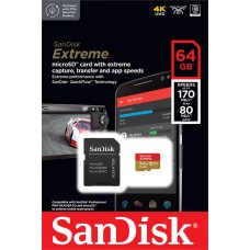 Карта пам'яті SanDisk microSD 64GB C10 UHS-I U3 A2 V30 R170/W80MB/s Extreme + SD